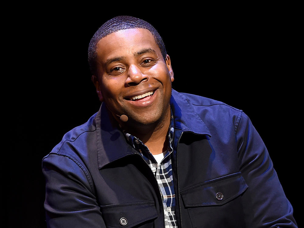 Kenan Thompson speaks on stage during the 2019 New Yorker Festival. He's currently nominated for two Emmy Awards, one for <em>Kenan</em>, and another for his comic performances on <em>SNL</em>.