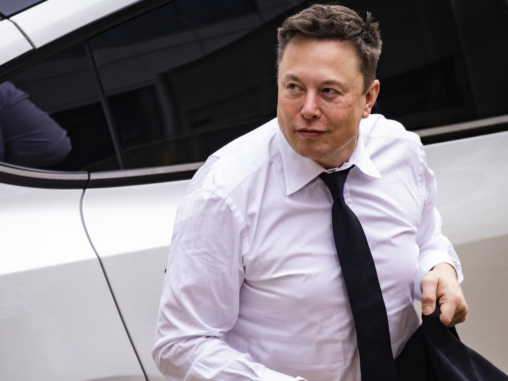 Elon Musk, chief executive officer of Tesla Inc., arrives at court during the SolarCity trial in Wilmington, Del., on July 13.