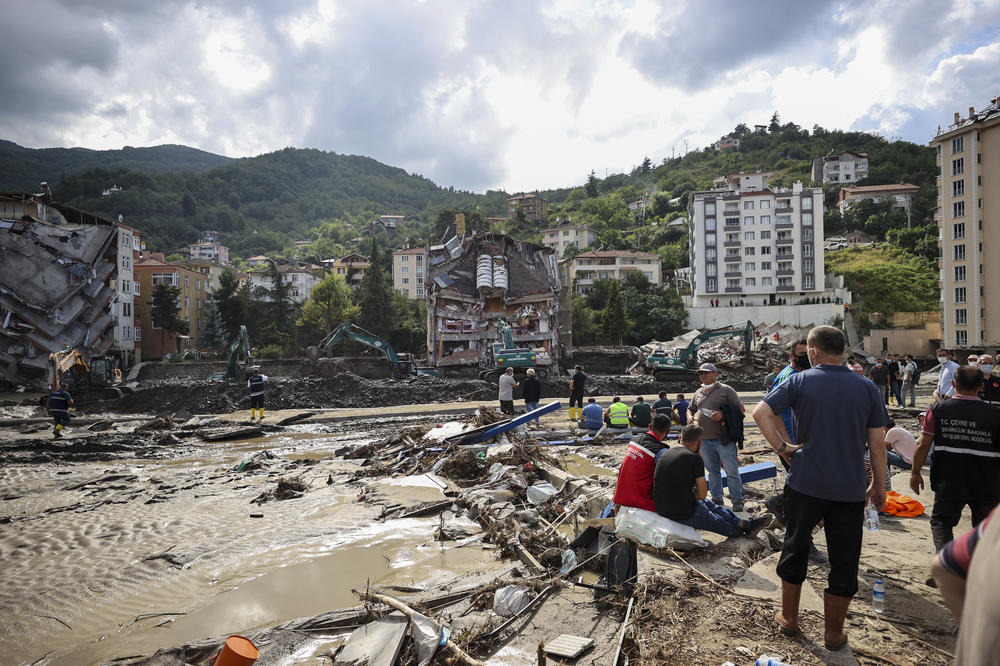 A view of devastated site as search and rescue efforts continue in residential areas affected by deadly flash floods in Bozkurt district of Kastamonu, Turkey on August 13, 2021.