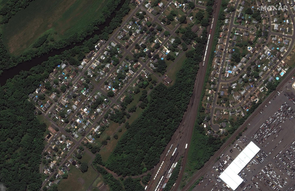 <strong>BEFORE FLOOD - July 14, 2020</strong>: Overview of homes along Huff Avenue and Railyard in Manville, N.J.