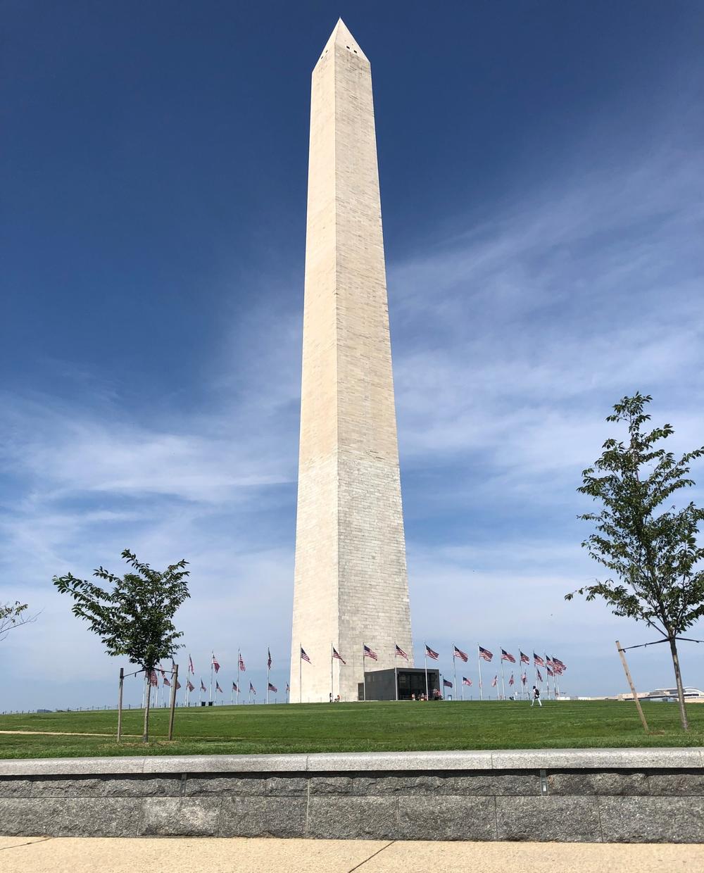 A berm around the Washington Monument serves as a vehicle barrier that blends in with the surroundings.