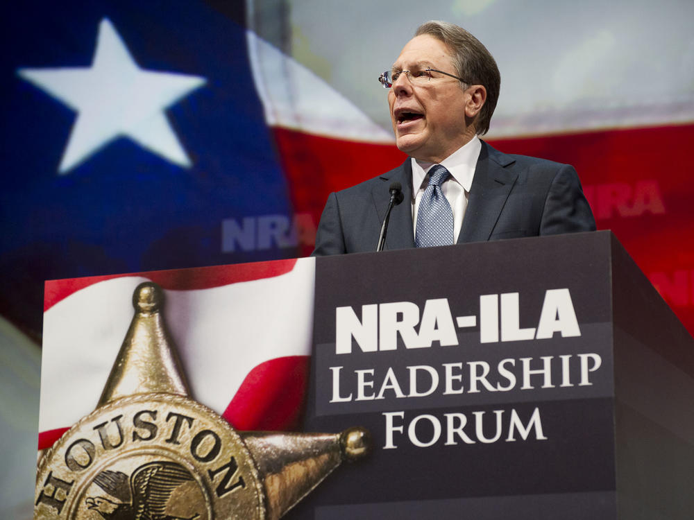 NRA Executive Vice President and Chief Executive Officer Wayne LaPierre speaks during the leadership forum at the National Rifle Association's annual meeting on May 3, 2013 in Houston.