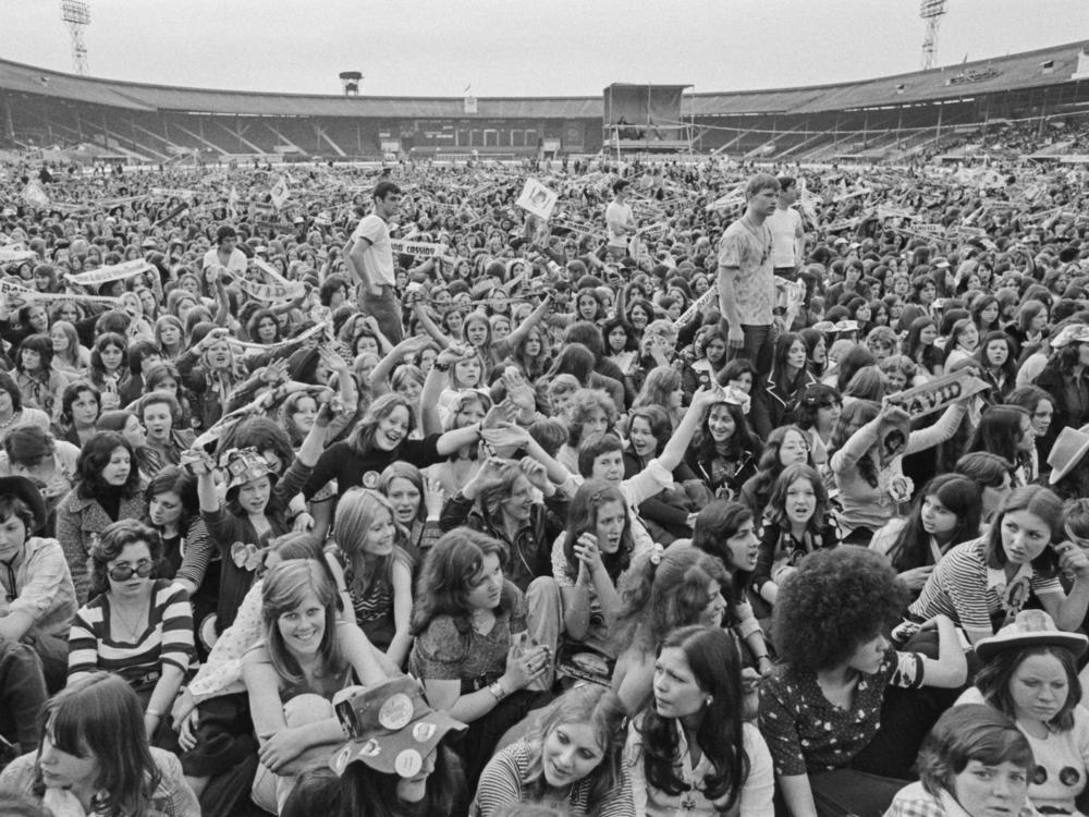 Fans pictured at David Cassidy's concert at White City Stadium in London on May 26, 1974, at which hundreds were injured in a crush.
