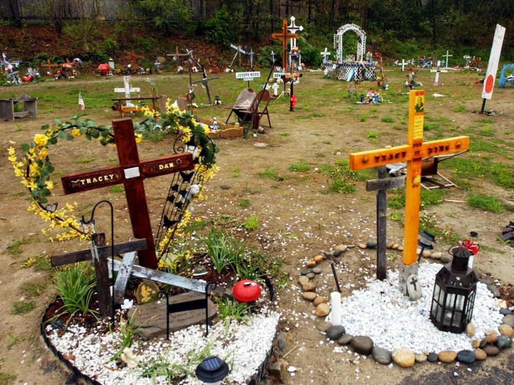 Crosses mark the site of the Station nightclub fire on May 10, 2006 in West Warwick, R.I.