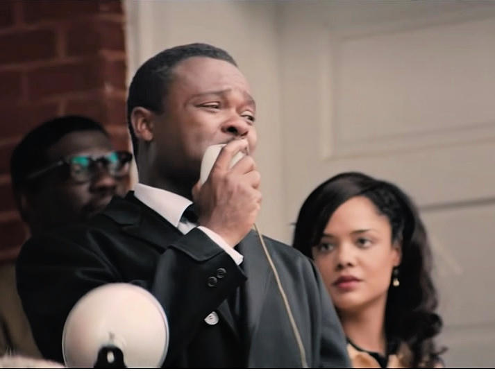 David Oyelowo plays Dr. Martin Luther King Jr. in the 2014 film Selma, pictured here in a still from the film.