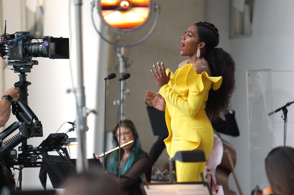 Mezzo-soprano and activist J'Nai Bridges performs in the Global Citizen Concert, a socially distanced event at the Hollywood Bowl, in June 2020. Bridges says she knew she had a voice for activism pre-pandemic, but never 