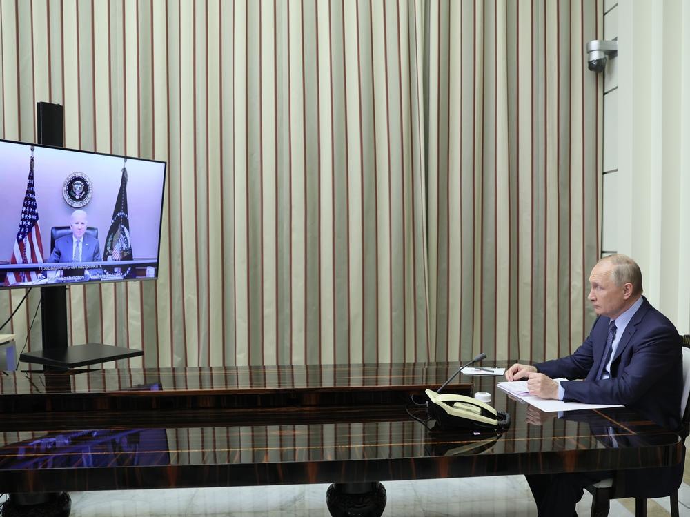 Russian President Vladimir Putin speaks with President Biden via a Dec. 7 videoconference about the tensions over Ukraine. Russia has massed some 100,000 troops near the Ukrainian border. As Russia's leader, Putin has sent Russian forces on multiple combat missions, including a 2014 invasion of Ukraine.