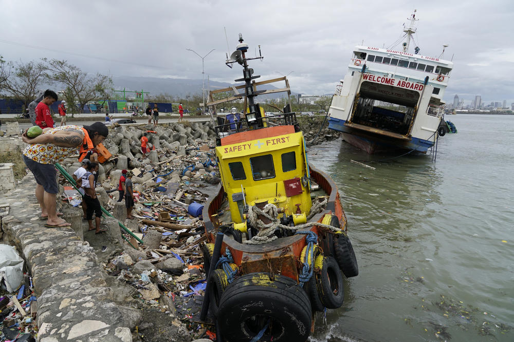 Ships run aground due to Typhoon Rai in Cebu city, central Philippines on Friday, Dec. 17, 2021.