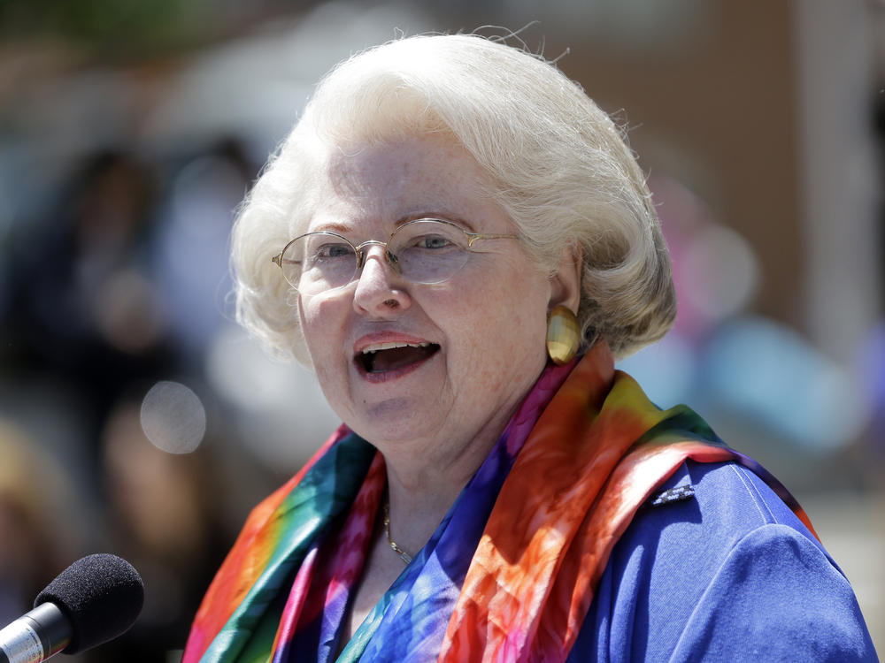 Attorney Sarah Weddington speaks during a women's rights rally on Tuesday, June 4, 2013, in Albany, N.Y. Weddington, who at 26 successfully argued the landmark abortion rights case Roe v. Wade before the U.S. Supreme Court, died Sunday, Dec. 26, 2021.