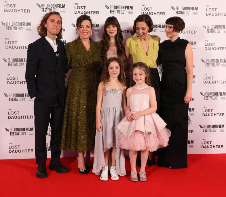 Director Maggie Gyllenhaal (second from right) solicited ideas from her cast, including (from left) Jack Farthing, Olivia Colman, Dakota Johnson, Robyn Elwell, Ellie Blake and Jessie Buckley.