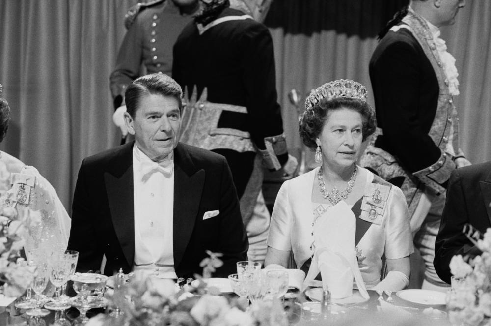 <strong>June 9, 1982:</strong> United States President Ronald Reagan and Queen Elizabeth II attend attend a gala dinner at Windsor Castle in London, England.