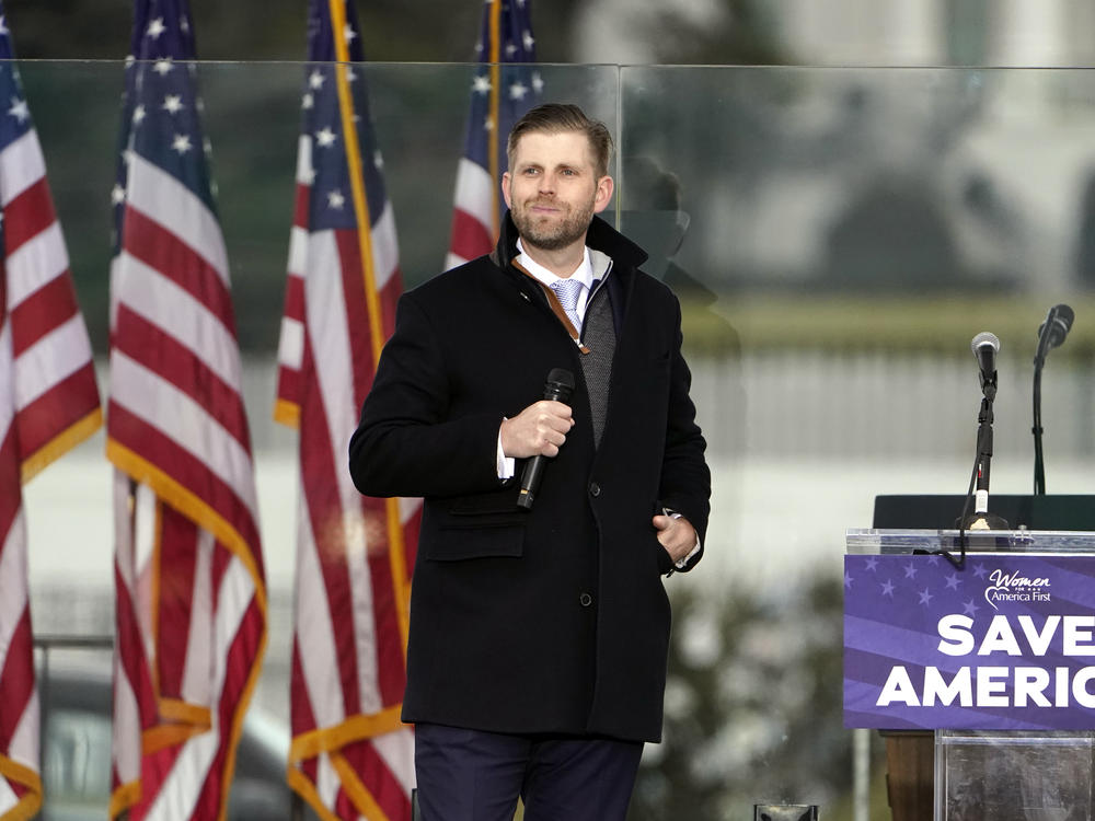 Eric Trump speaks Wednesday, Jan. 6, 2021, in Washington, at a rally in support of President Donald Trump called the 