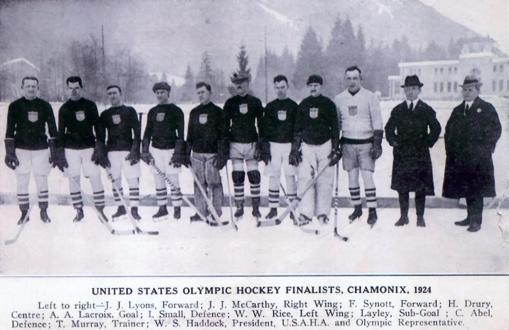 Newspaper clipping of the 1924 USA Olympic Hockey Team.