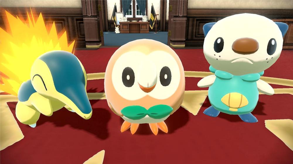 The three Hisui starter Pokemon: Cyndaquil, Rowlet, and Oshawott.