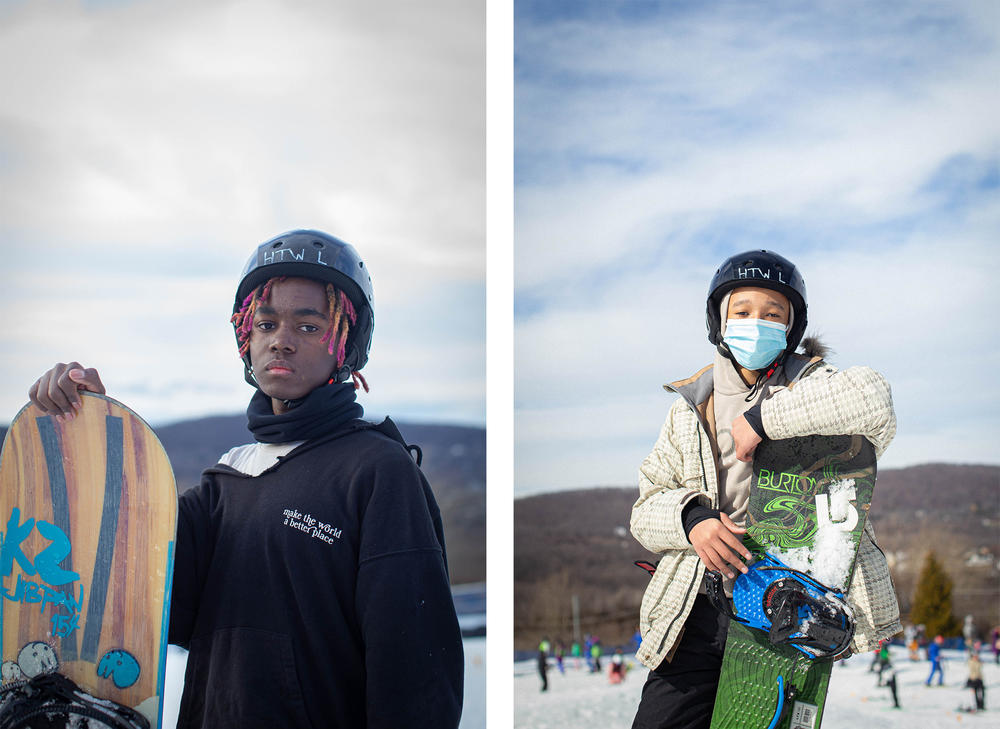 Portraits of Hoods to Woods snowboarders Xavier Cobham (left) and Harrison Victor.