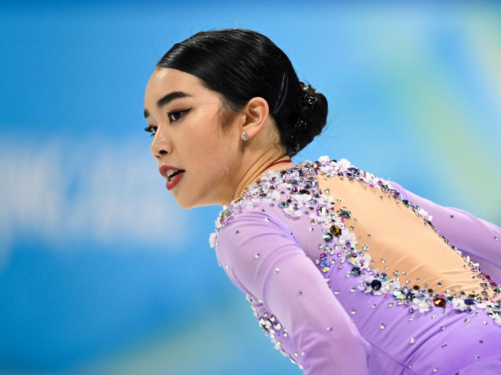 USA's Karen Chen competes in the women's figure skating event during the Beijing 2022 Winter Olympic Games at the Capital Indoor Stadium.
