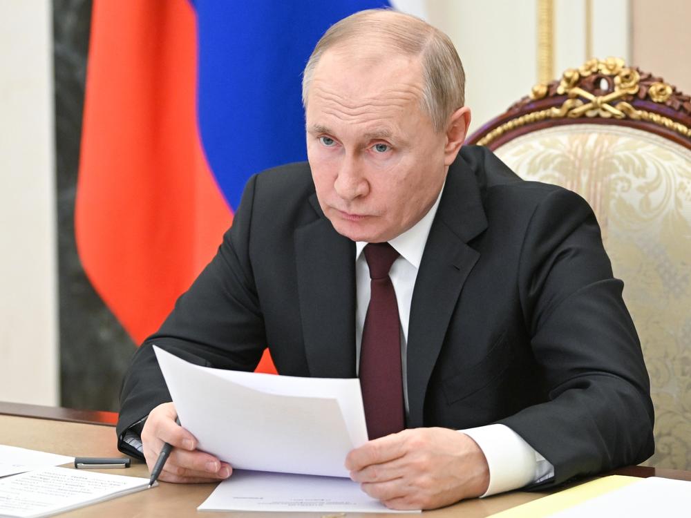 Russian President Vladimir Putin attends a meeting on economic issues via videoconference in Moscow on Thursday.