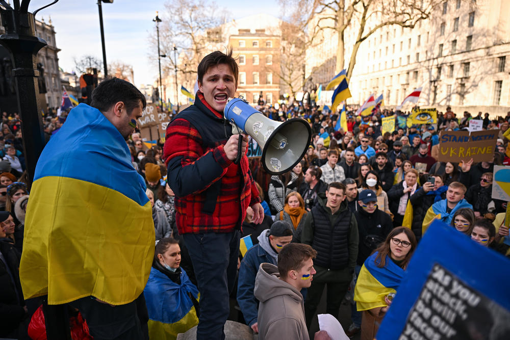 Supporters of Ukraine demonstrate outside of Downing Street for a third successive day on Saturday in London.