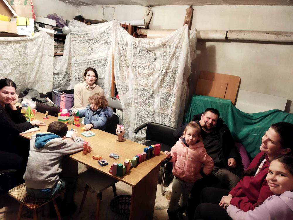 Children and their families have taken refuge in bomb shelters like this one at the Central City Library for Children in Mykolaiv in southern Ukraine.