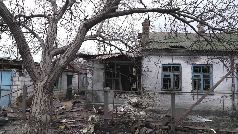 A building sits destroyed by shelling in Mariupol, Ukraine, on Monday.