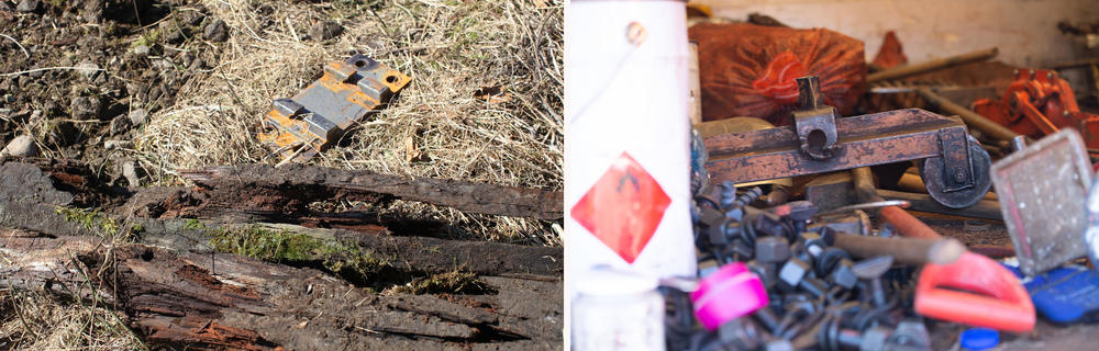 Many different tools are used to remove the railroad ties that have been in place for decades.