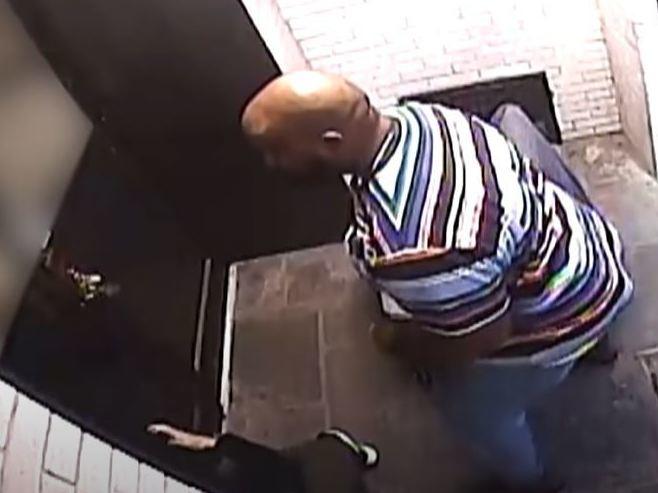 A screen grab from the surveillance video that recorded an attack on a woman of Asian descent in Yonkers, N.Y., on March 11. The 42-year-old male suspect has been charged with one count of attempted murder and one count of assault as a hate crime.