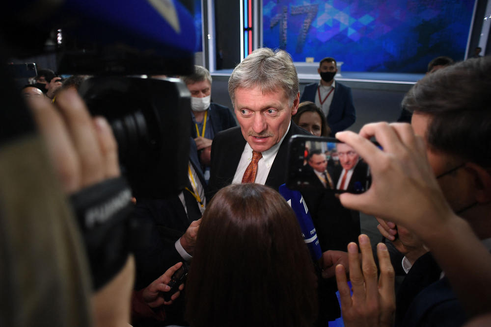 Kremlin spokesman Dmitry Peskov meets with journalists after Putin's annual news conference in Moscow in December.