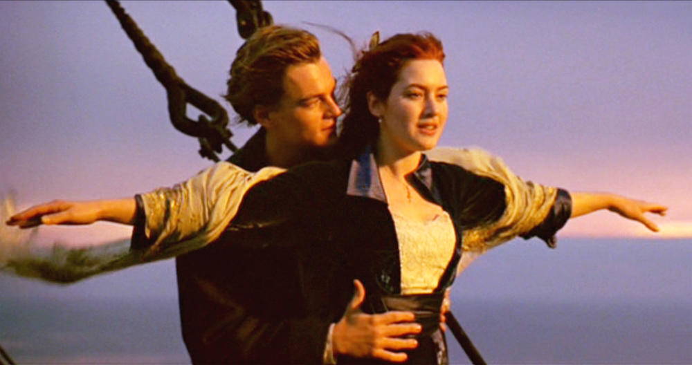 Leonardo DiCaprio as Jack and Kate Winslet as Rose in <em>Titanic</em>.
