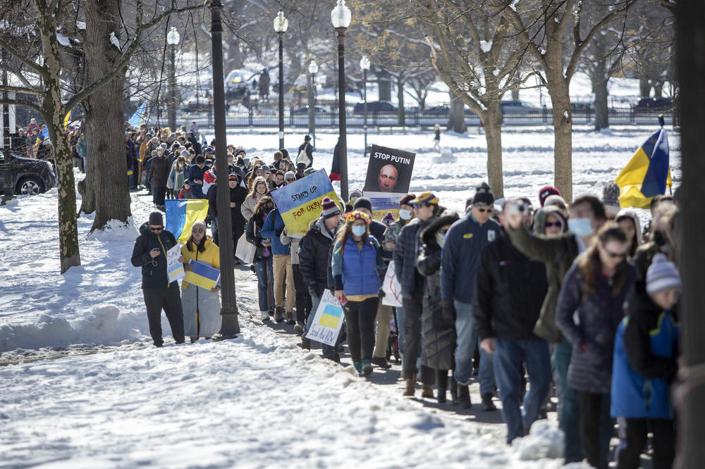 <strong>Feb. 27:</strong> Demonstrators against the war in Ukraine walked from the Boston Public Garden to the State House.