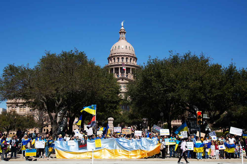 <strong>Feb. 27:</strong> Crowds gather in solidarity with Ukraine and to demonstrate against the Russian invasion in front of the Texas State Capitol in Austin.