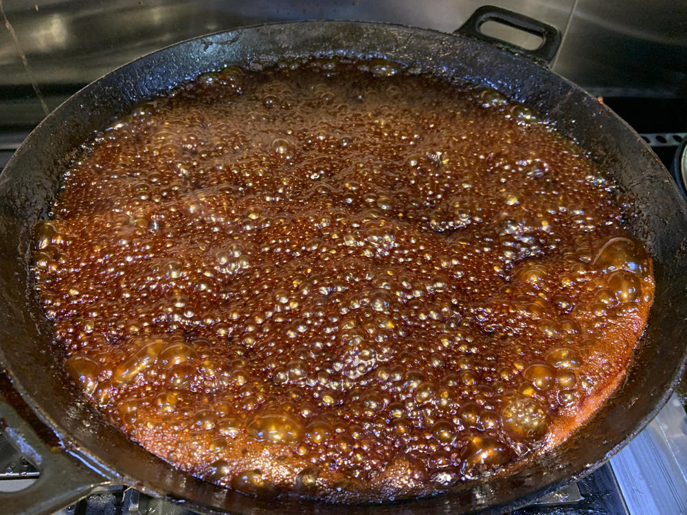 Chef Peter uses a bit of his mother's original sauce for each batch he simmers up in his restaurant. Other ingredients: garlic, ginger, soy sauce, sugar and a boatload of spices.