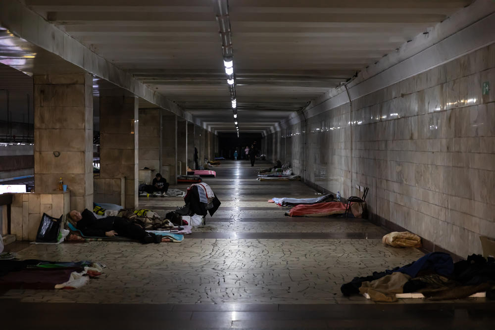 <strong>March 25:</strong> People seen sleeping on the floor of a subway station.