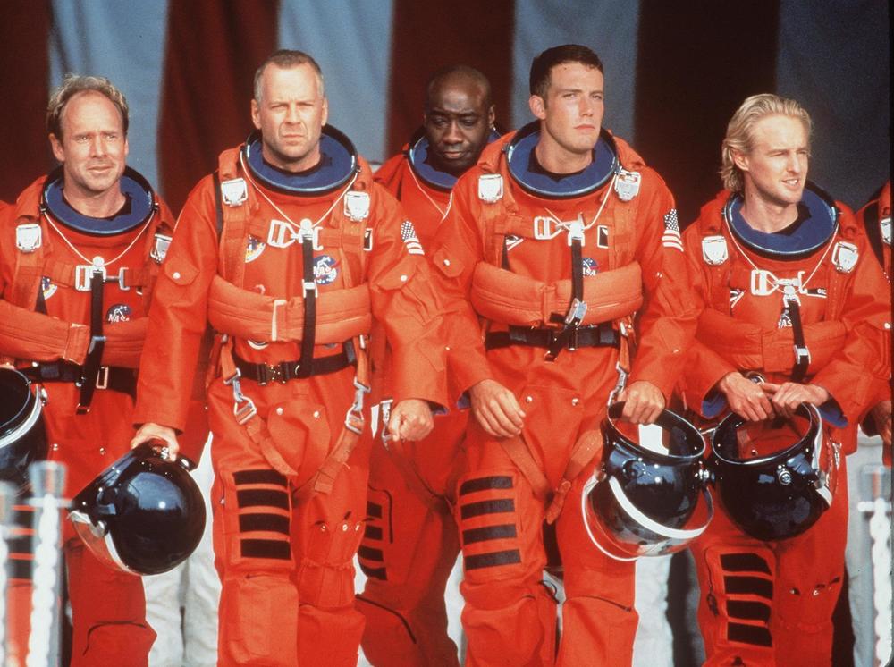Will Patton, Bruce Willis, Michael Clarke Duncan, Ben Affleck, and Owen Wilson in <em>Armageddon,</em> out in 1998.