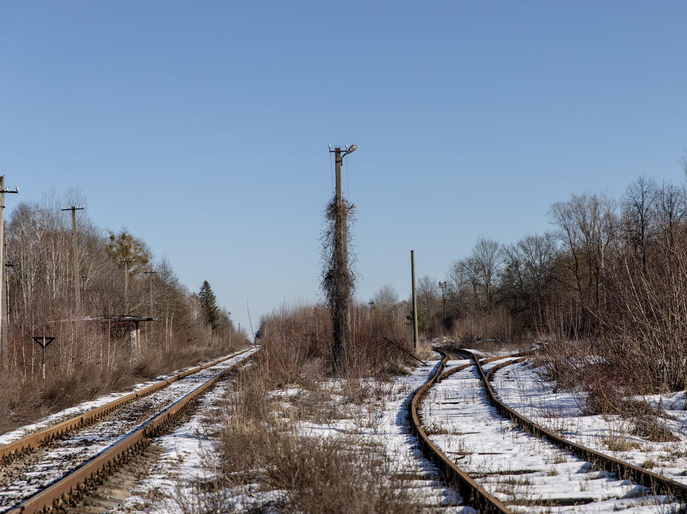 Energoatom, Ukraine's state power company, has warned that Russian soldiers likely received high radiation doses at Chernobyl. Here, an abandoned railway is seen in the Chernobyl zone close to the Ukraine-Belarus border, weeks before the Russian invasion.