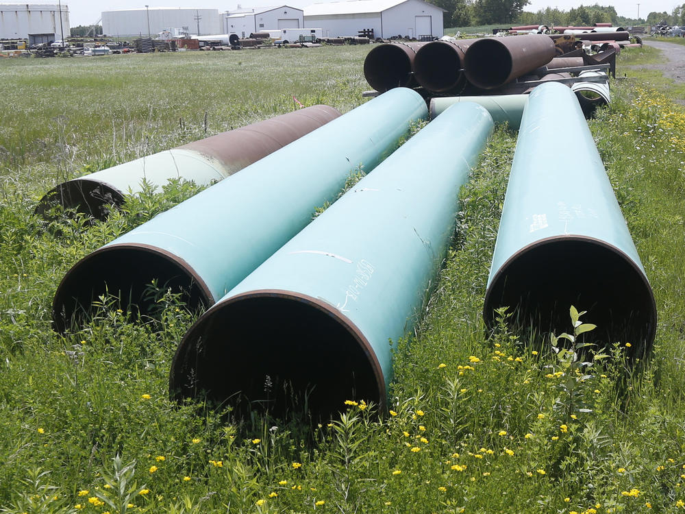 Pipeline used to carry crude oil is shown at the Superior, Wis., terminal of Enbridge Energy, on June 29, 2018. The Biden administration is restoring federal regulations guiding environmental reviews of major infrastructure projects.