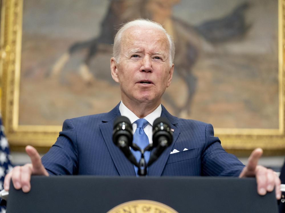 President Joe Biden speaks about the war in Ukraine in the Roosevelt Room at the White House on Thursday.