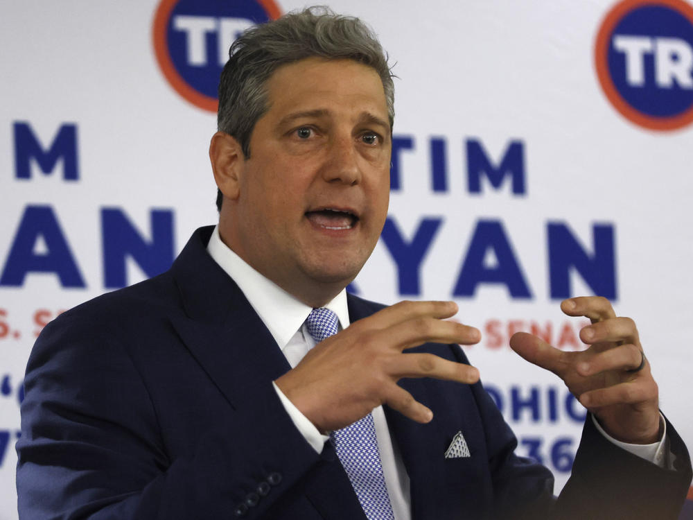 Rep. Tim Ryan speaks to supporters on Tuesday in Columbus, Ohio, after winning the Democratic primary in the U.S. Senate race in Ohio.