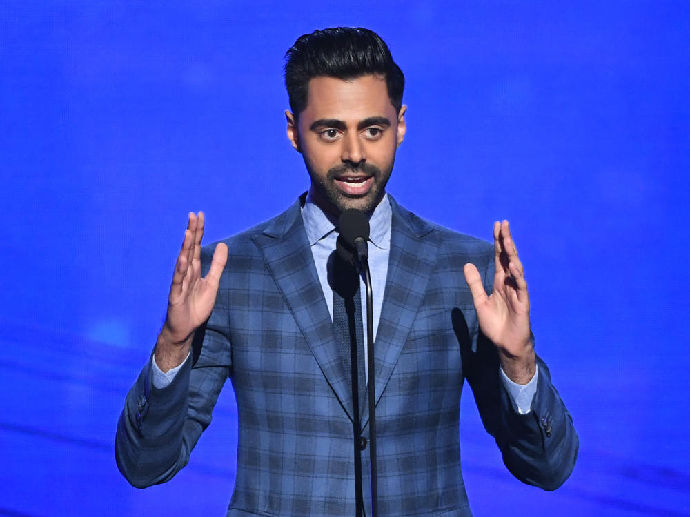 Comedian Hasan Minhaj speaks during the 2019 NBA Awards.