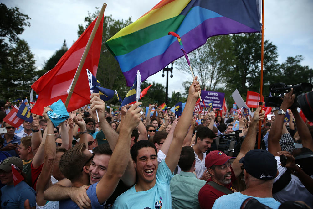 Supporters of same-sex marriage cheer outside the Supreme Court after the court legalized same-sex marriage in June 2015.