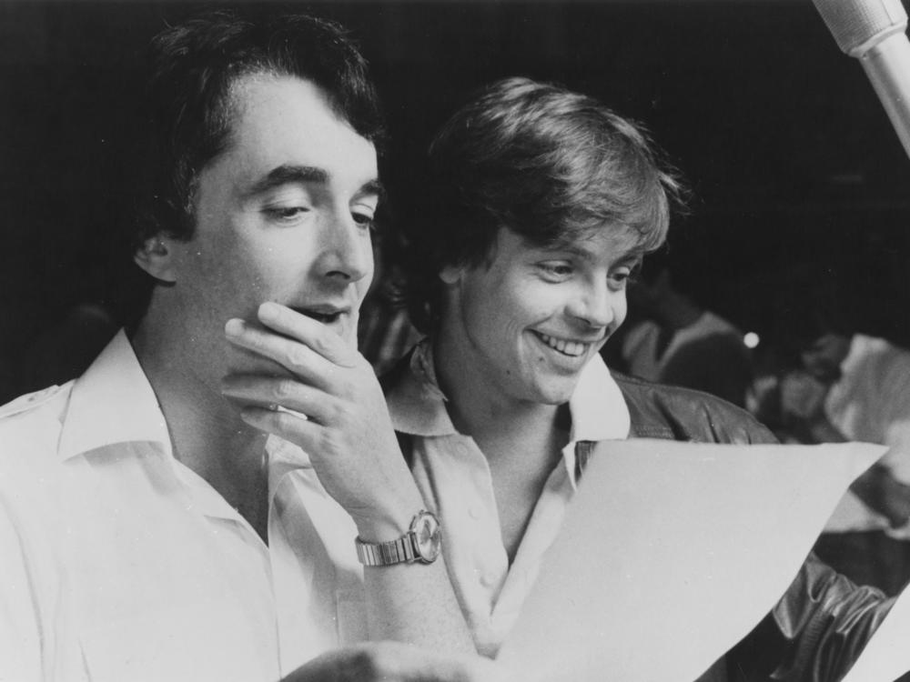 Mark Hamill (right) and Anthony Daniels reprise their roles of Luke Skywalker and C-3PO in the radio adaptation of <em>Star Wars</em>.