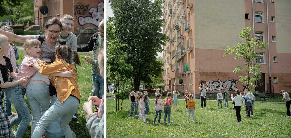 Students participate in outdoor activities at Poland's Warsaw Ukrainian School.