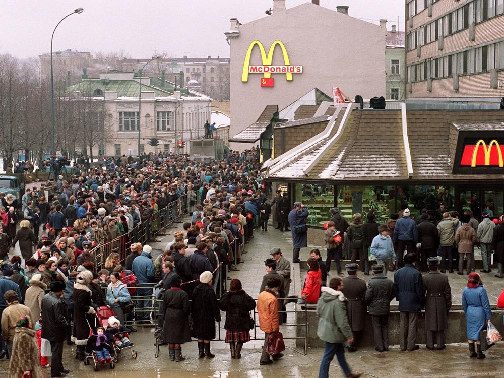 McDonald's arrived in Moscow when Russia was still part of the Soviet Union. Tens of thousands of customers stood in line when its first restaurant opened on Jan. 31, 1990, at Moscow's Pushkin Square.
