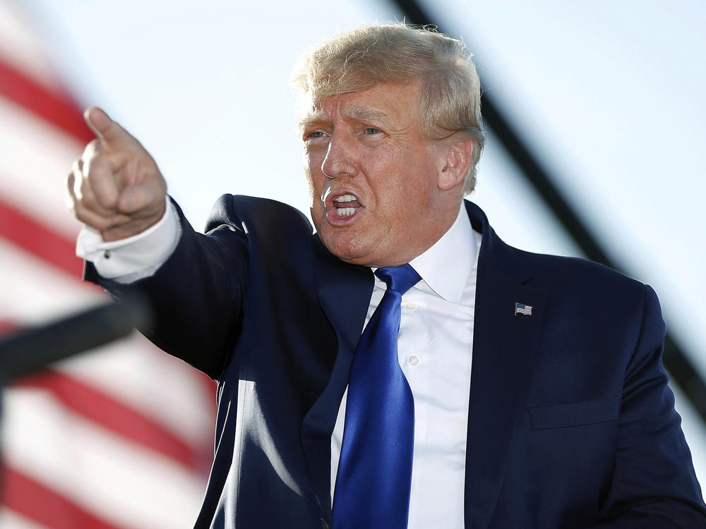 Former President Donald Trump speaks at a rally at the Delaware County Fairgrounds, on April 23 in Delaware, Ohio. A New York state appeals court ruled Thursday that Trump must answer questions under oath in a civil investigation into his business practices.
