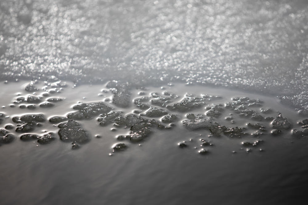 Remnants of ice glisten on the surface of Lake Erie on Feb. 9 near Port Clinton, Ohio.