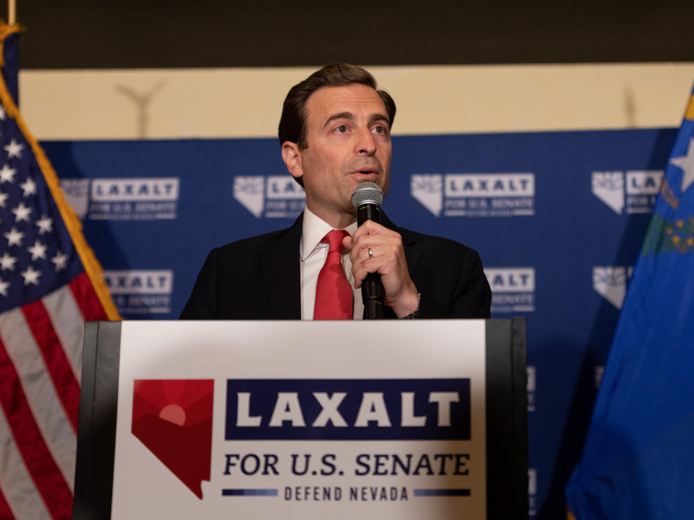 Nevada Republican U.S. Senate nominee Adam Laxalt speaks to a crowd on election night Tuesday in Reno, Nev.