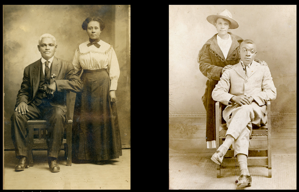 <em>Portraits of Purpose</em> (3 of 9), 2021. (Left) <em>Emanuel and Delcena Roberts</em>, married June 2, 1915, Wharton, Texas. (Right) <em>Houston and Alberta Brownlow</em>, married February 15, 1947, Wharton, Texas.