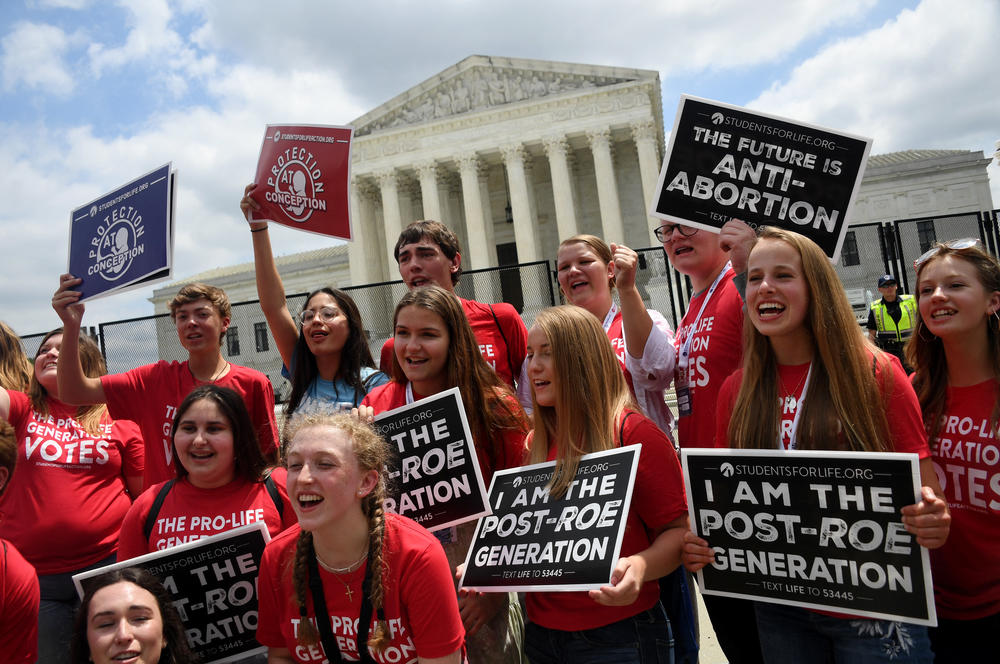 Anti-abortion campaigners outside the Supreme Court in D.C. on June 24.