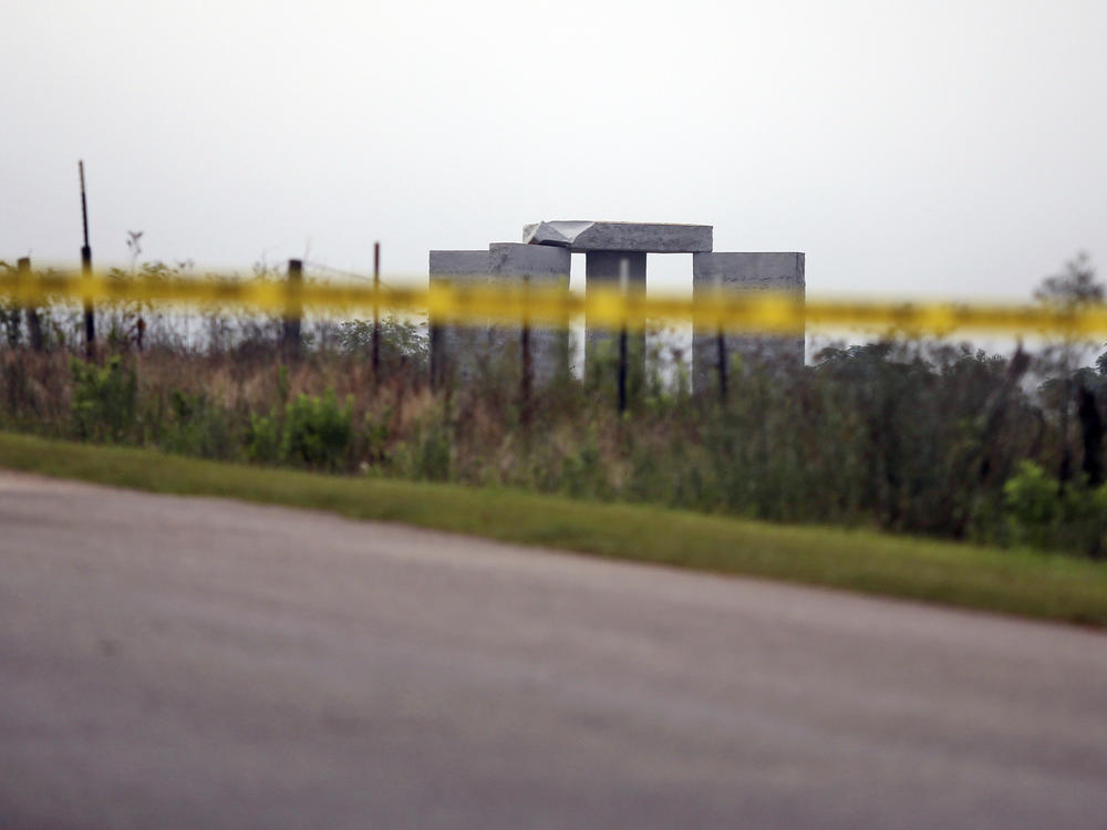 Police tape blocks off the damaged Georgia Guidestones monument near Elberton, Ga., on Wednesday.