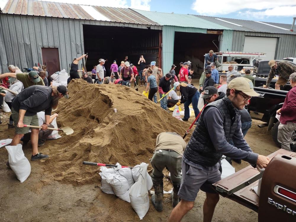 Residents of Red Lodge came together to make sandbags.