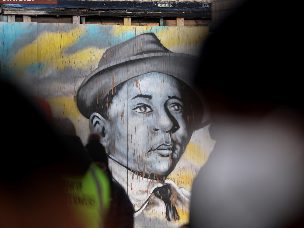 A mural featuring a portrait of civil rights icon Emmett Till in Chicago.